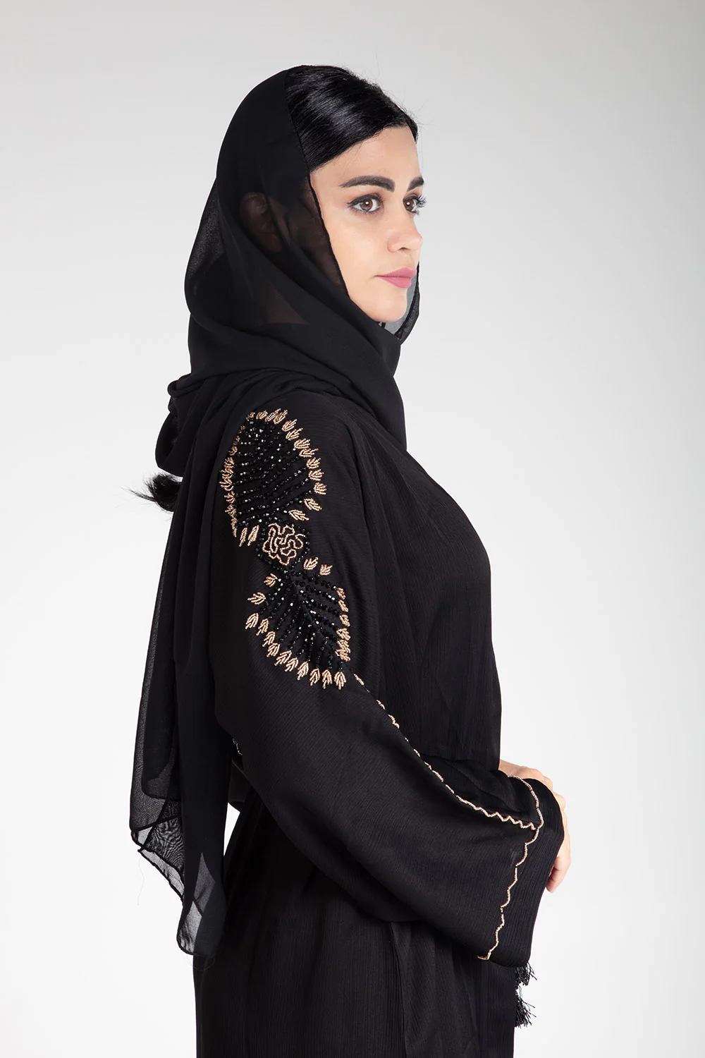 Black Open Abaya with Bead - Image 10