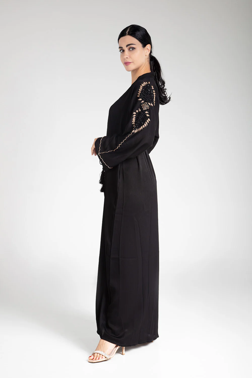 Black Open Abaya with Bead - Image 4
