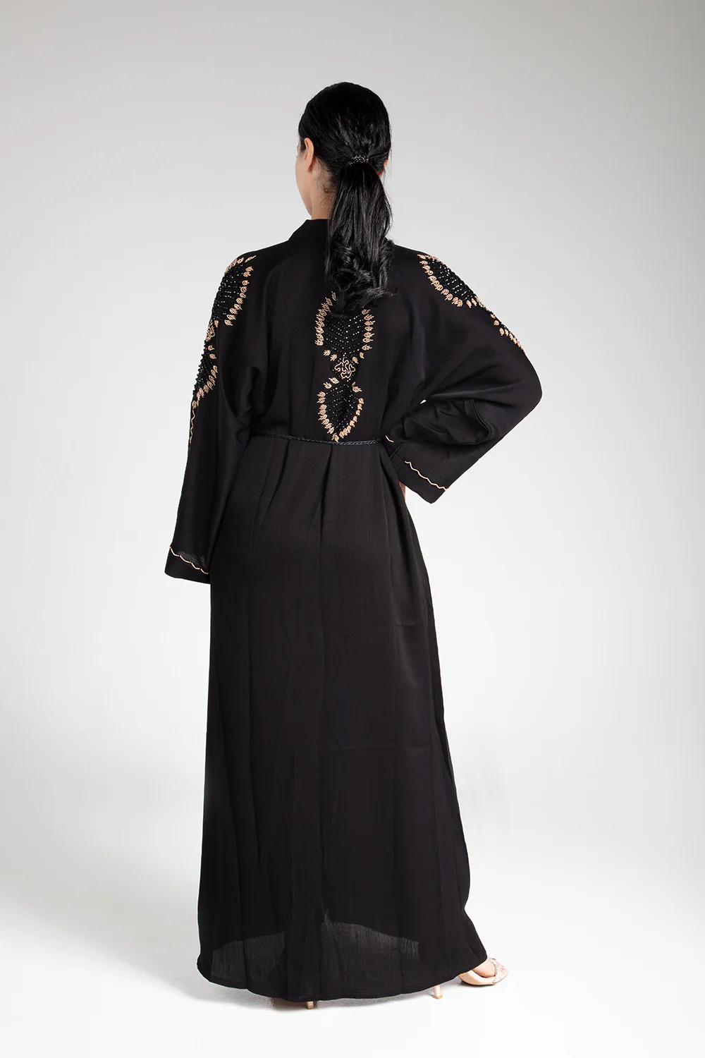 Black Open Abaya with Bead - Image 5
