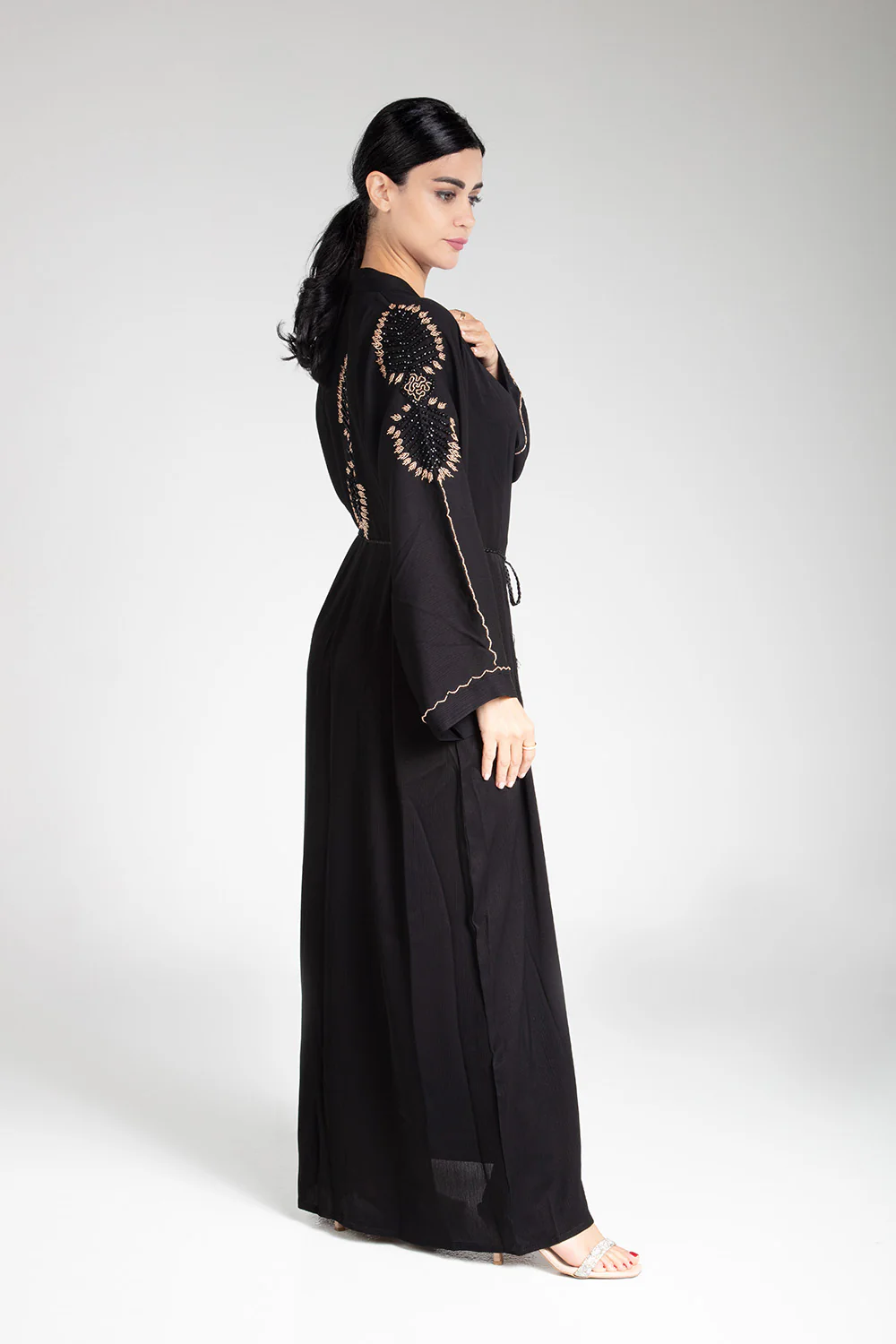 Black Open Abaya with Bead - Image 6