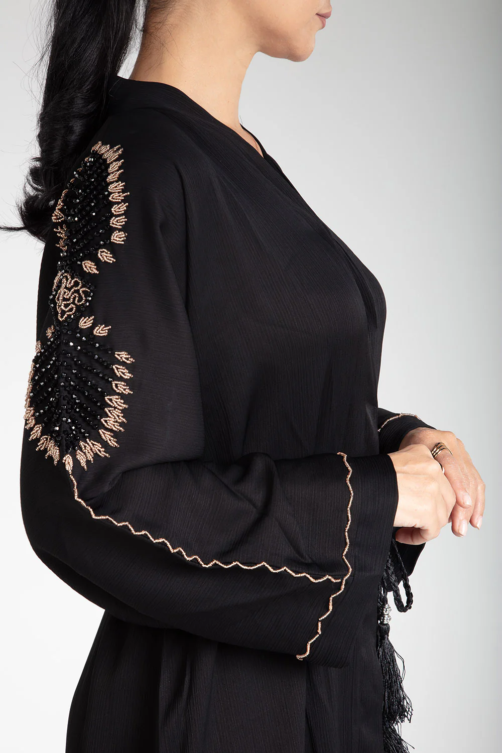 Black Open Abaya with Bead - Image 8