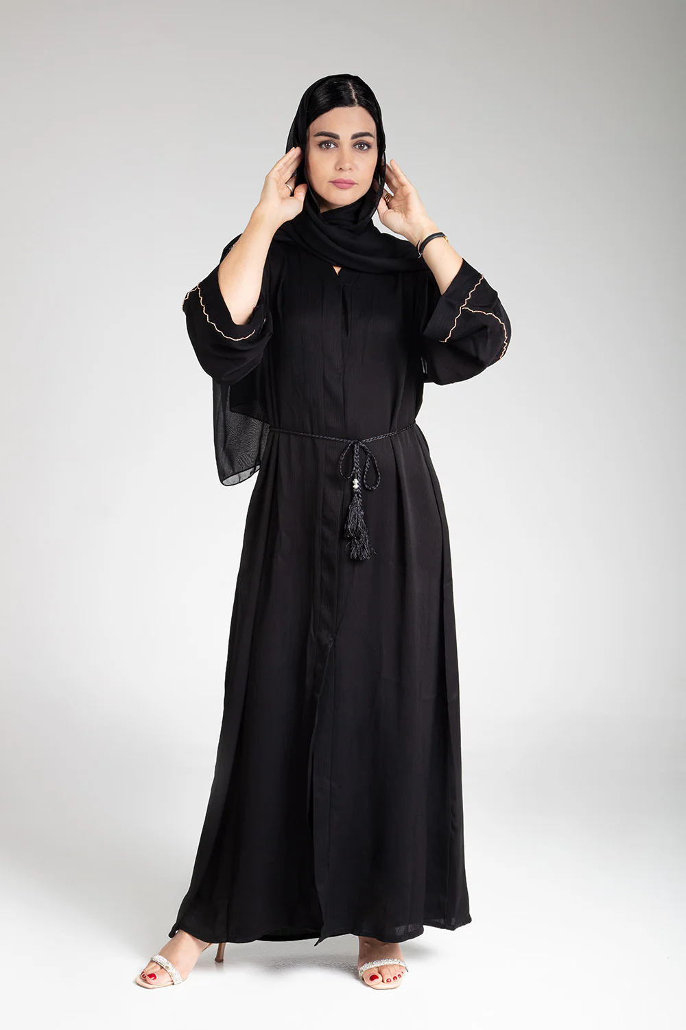 Black Open Abaya with Bead - Image 9