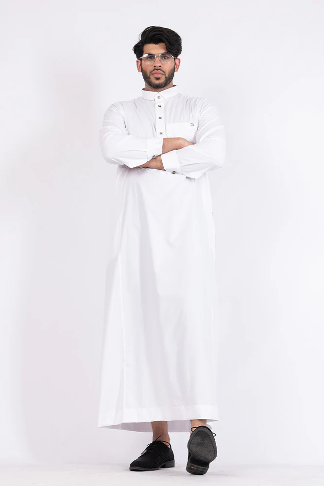 White Mandarin Cuff Thobe - Image 3