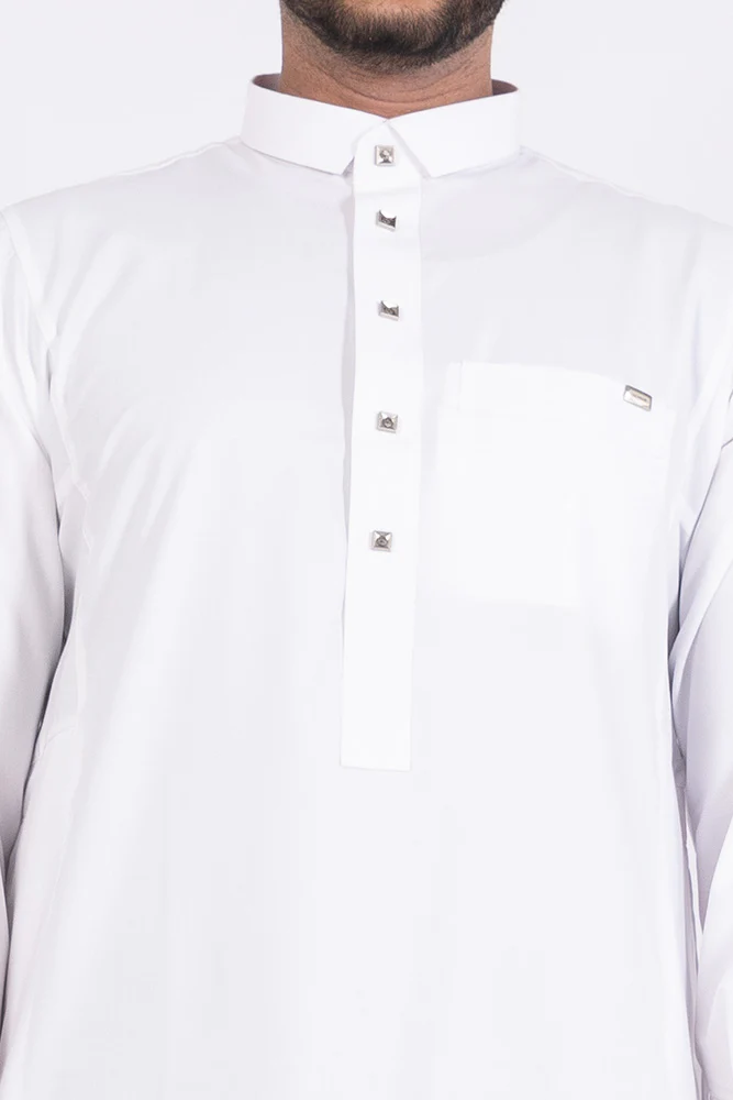 White Mandarin Cuff Thobe - Image 4