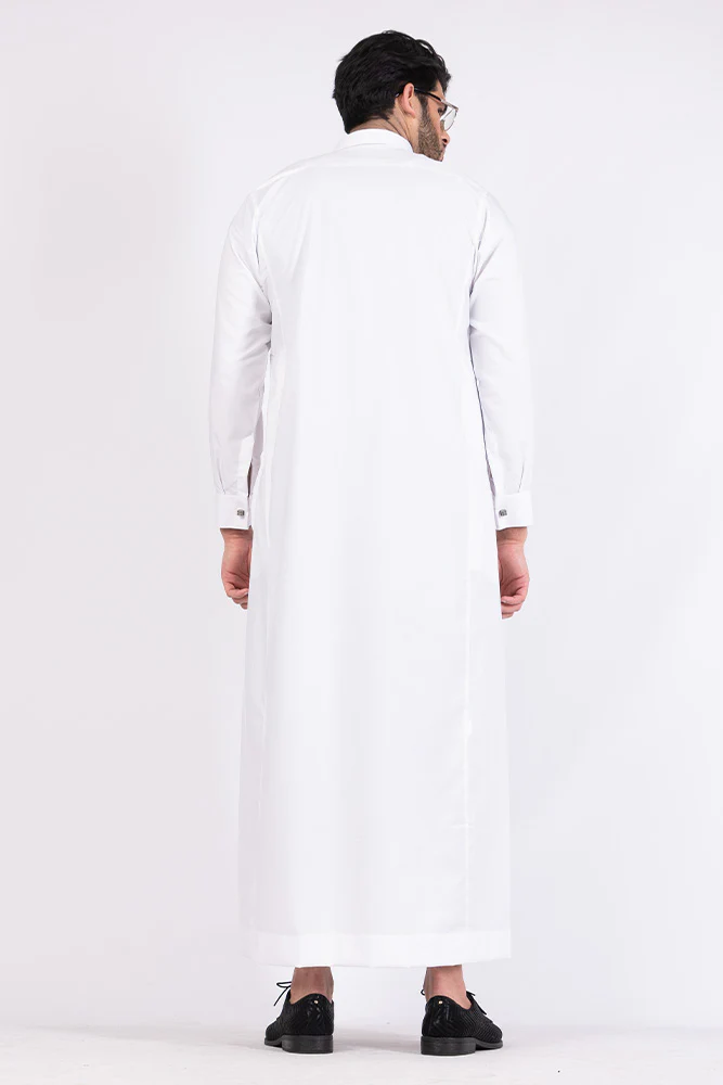 White Mandarin Cuff Thobe - Image 5
