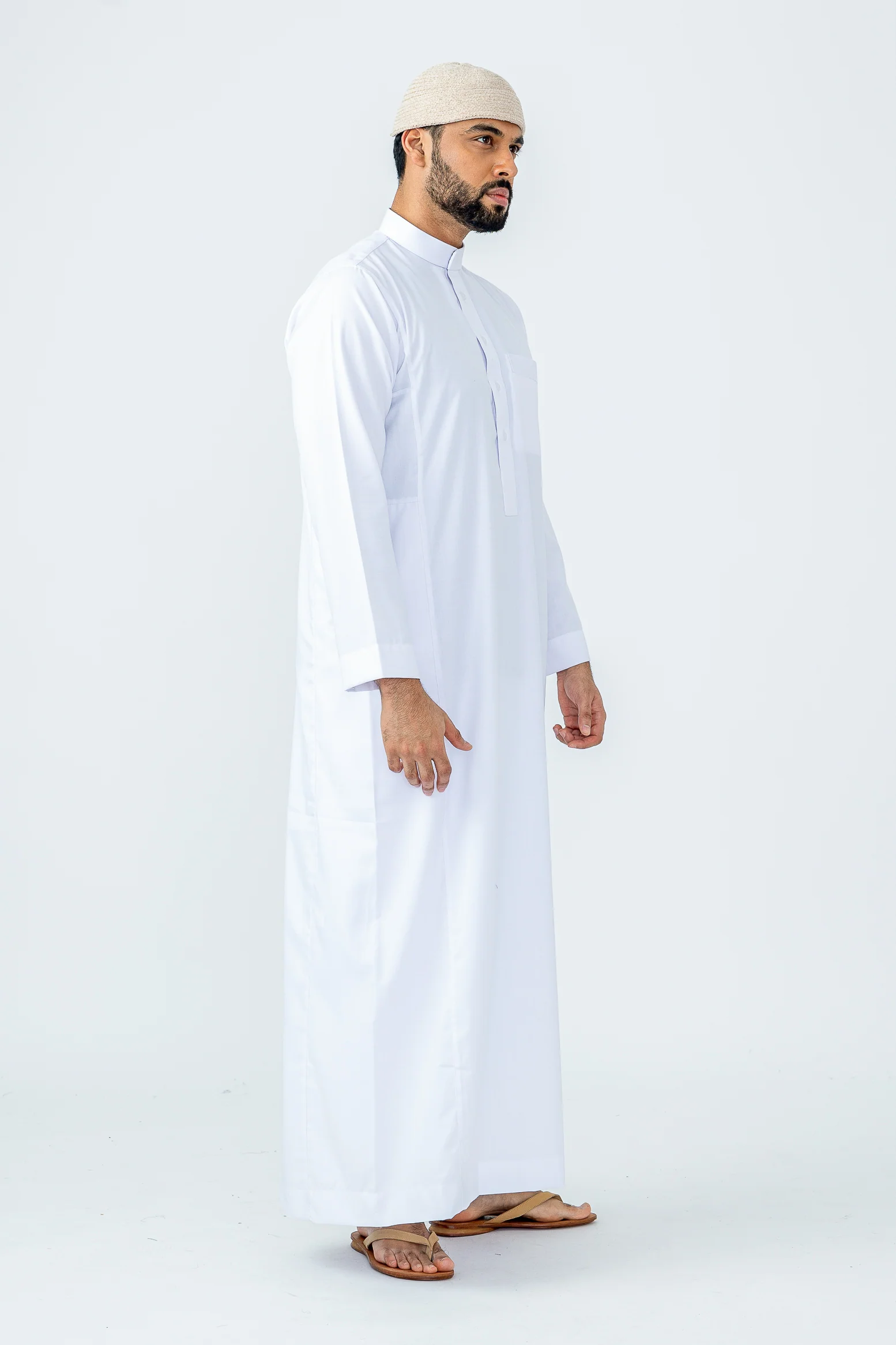 White Saudi Collar Thobe|Jubbah - Image 4