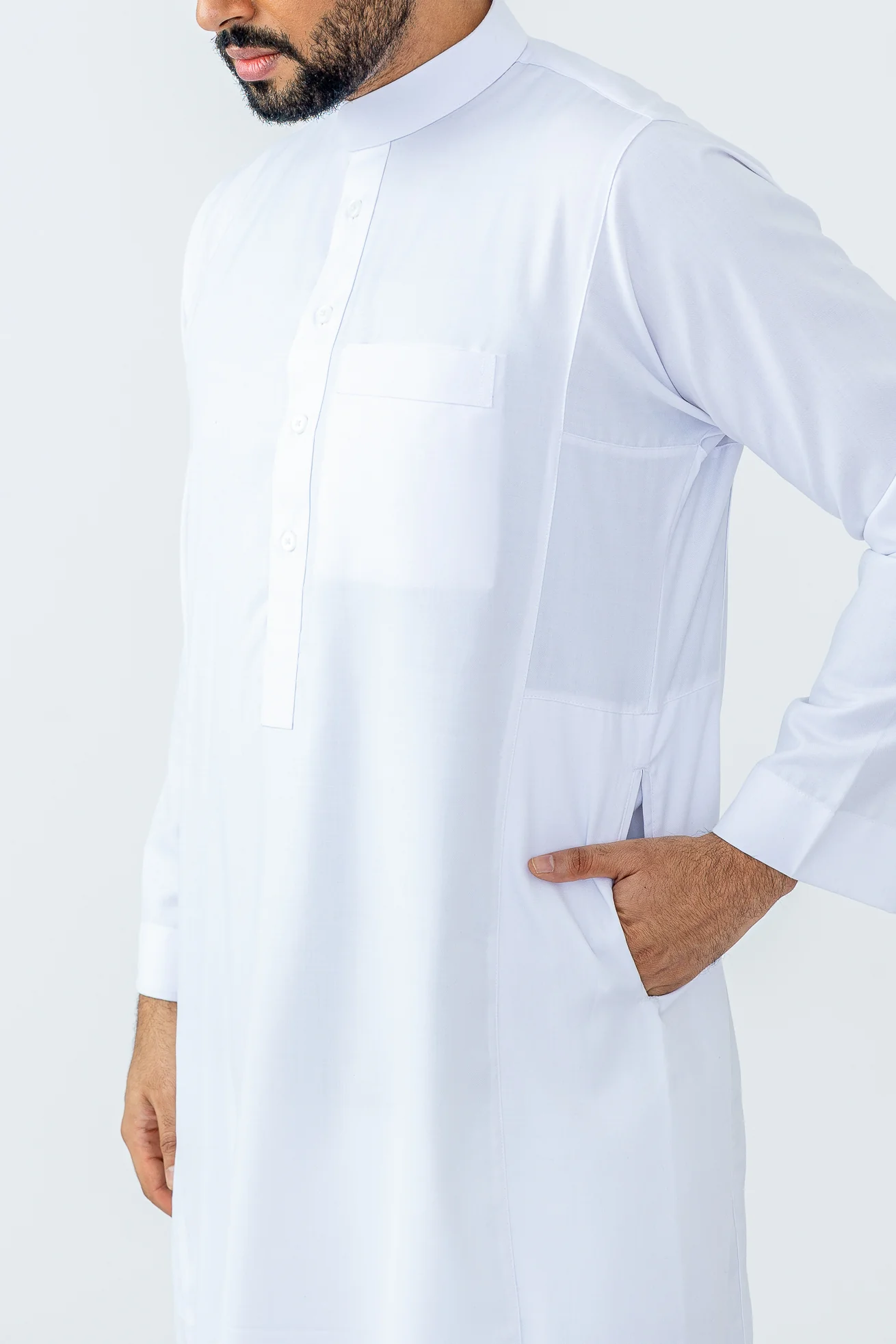White Saudi Collar Thobe|Jubbah - Image 5