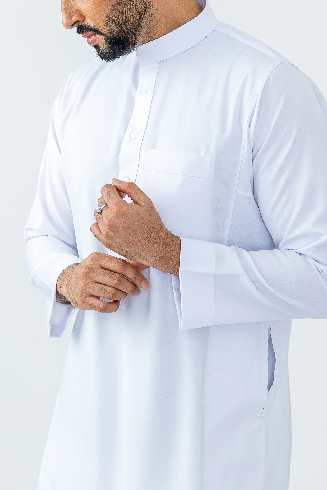 White Saudi Collar Thobe|Jubbah - Image 6