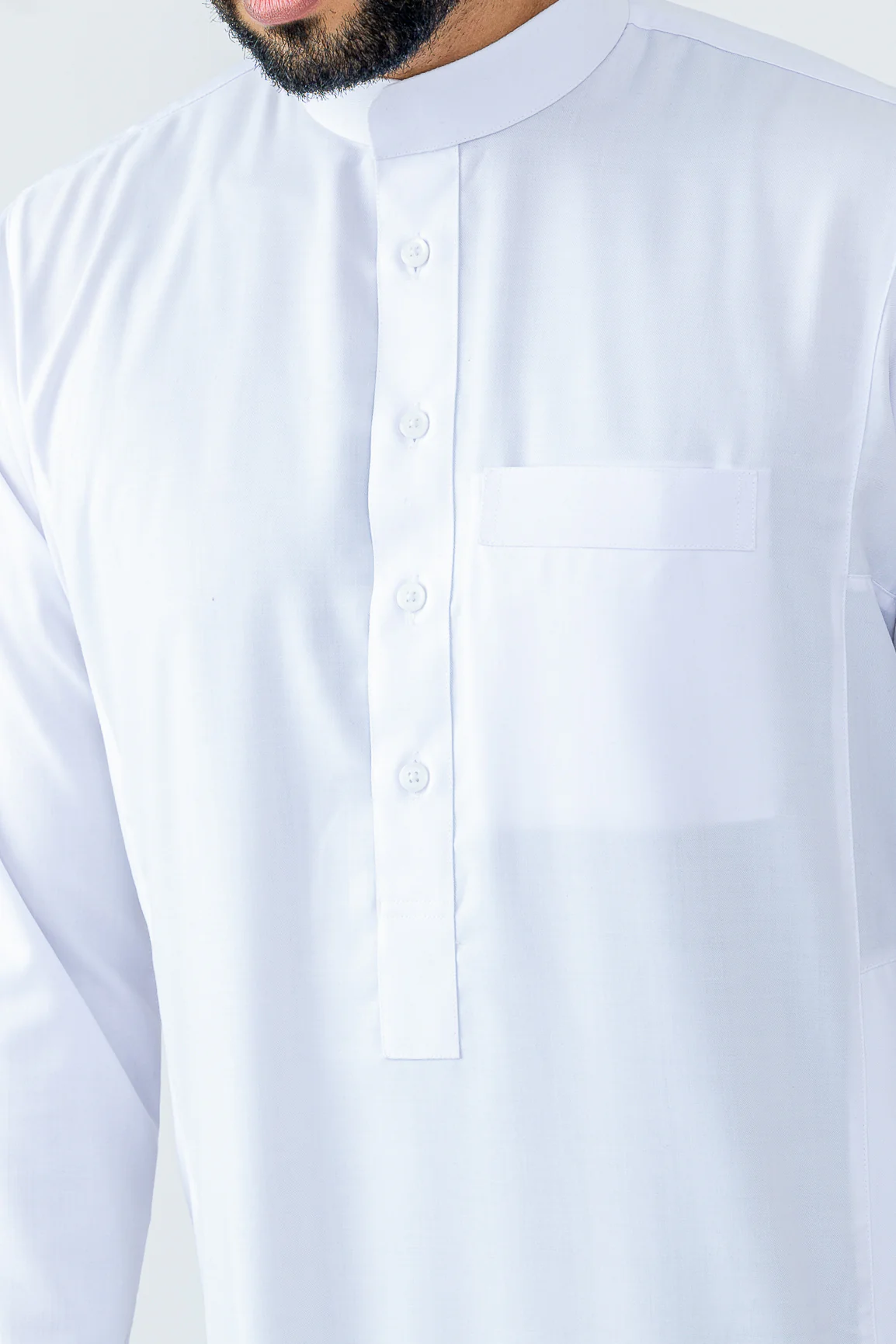 White Saudi Collar Thobe|Jubbah - Image 7